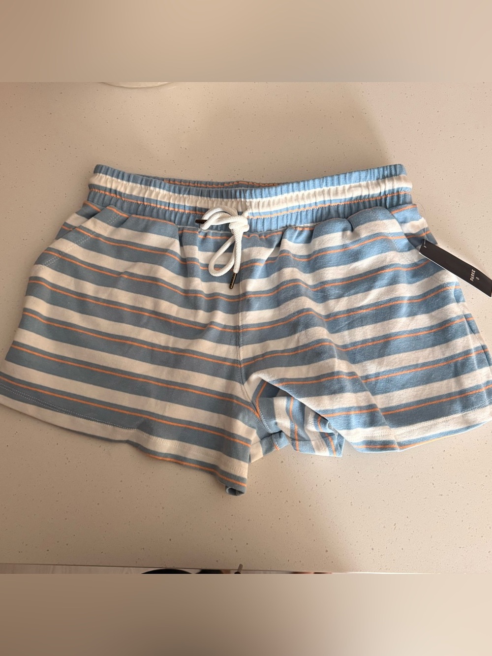 Parke x Target Striped Blue, White & Tan Women's Athletic Drawstring Shorts